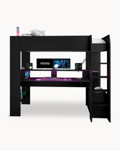 Cama alta gamer ONLINE com LED e secretária