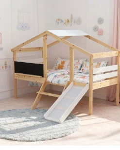 Cama alta infantil SLIDER com escorrega e quadro de lousa