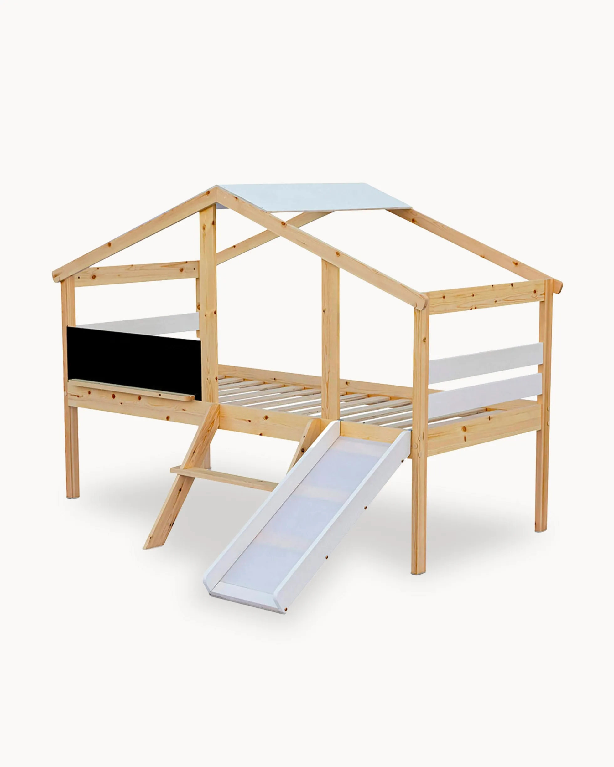 Cama alta infantil SLIDER com escorrega e quadro de lousa