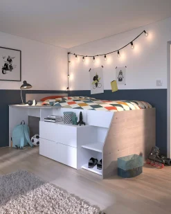 Cama alta MILKY com 2 gavetas e secretária