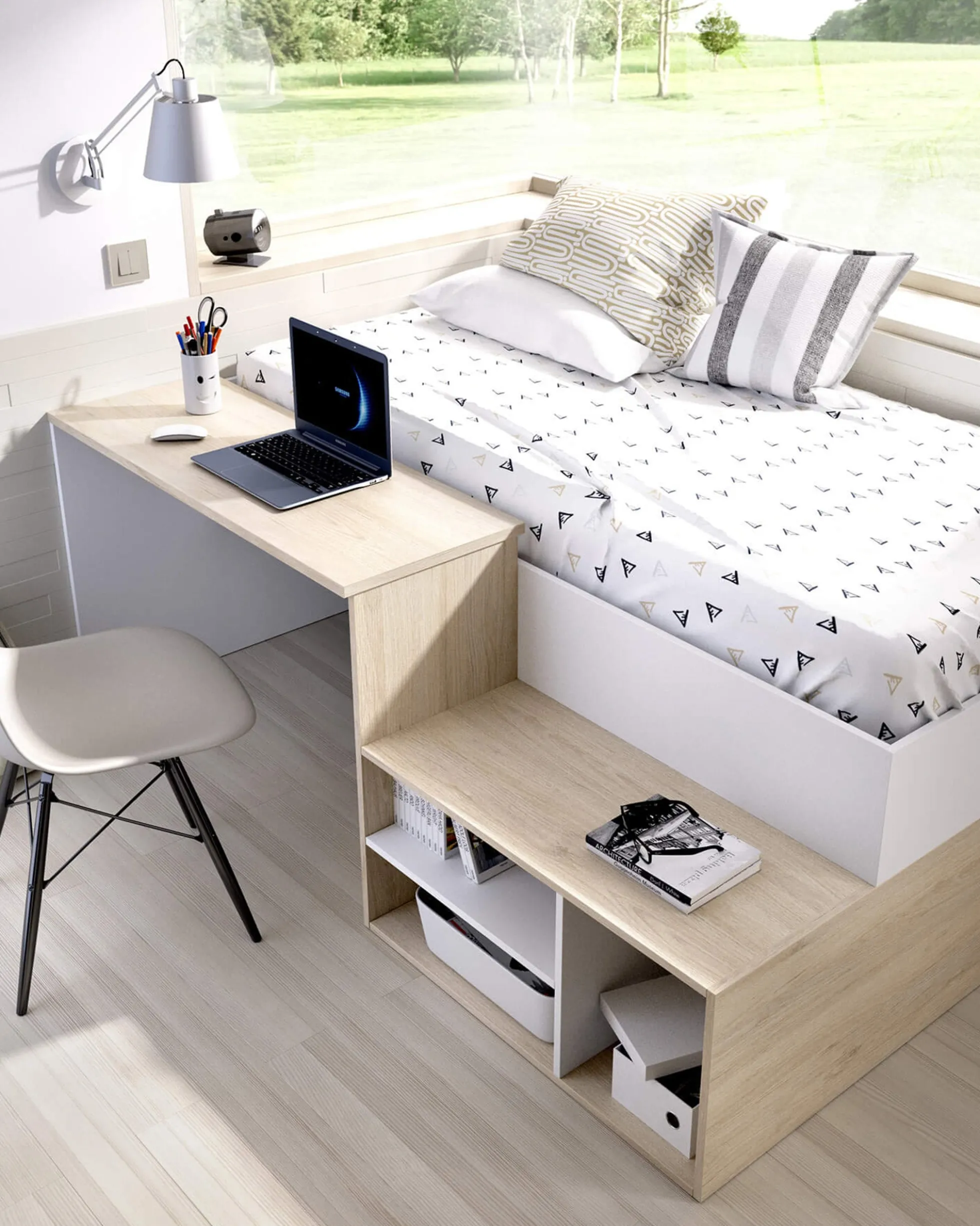 Cama alta reversível ERICK com secretária