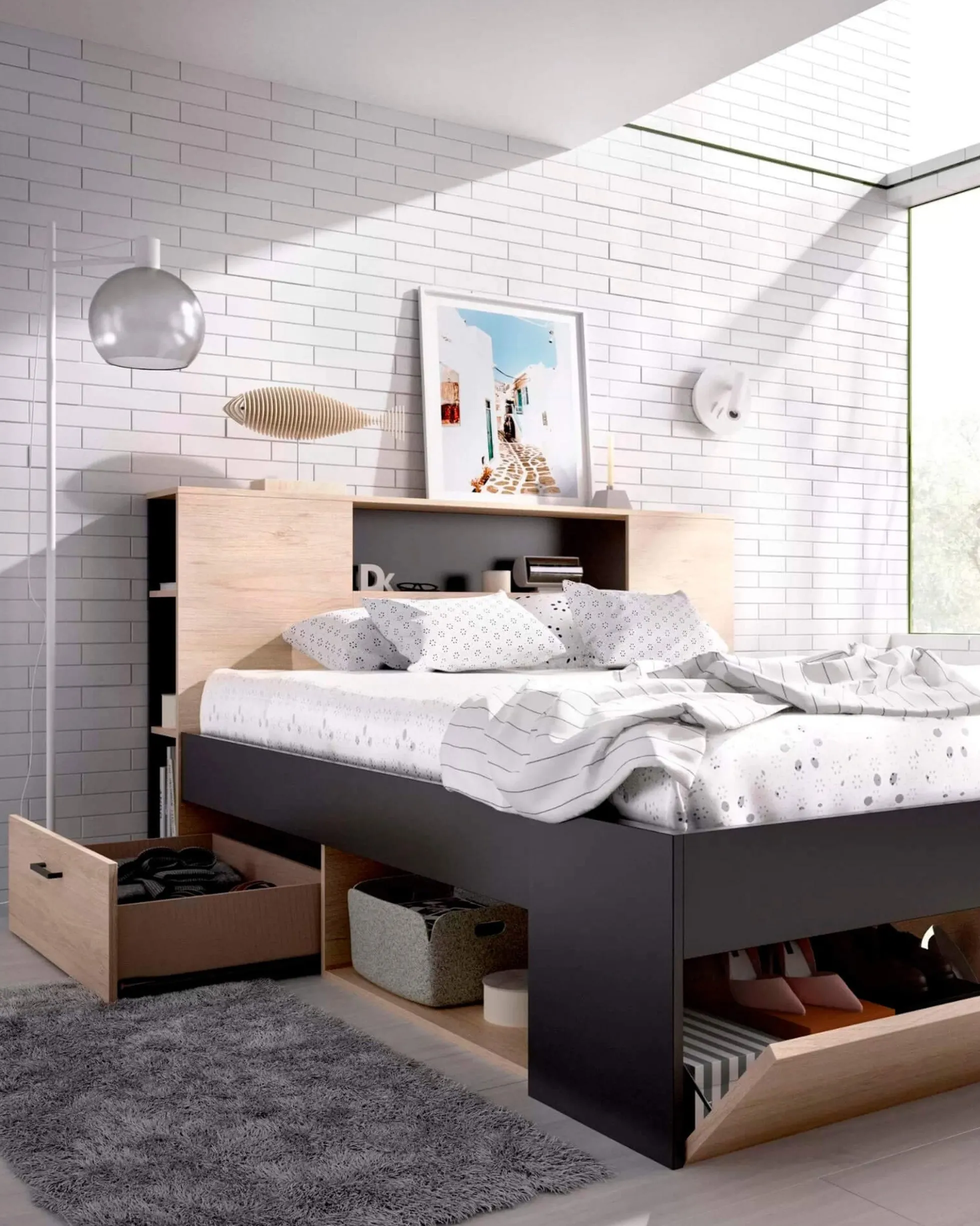 Cama de casal COLOMBO com gavetas