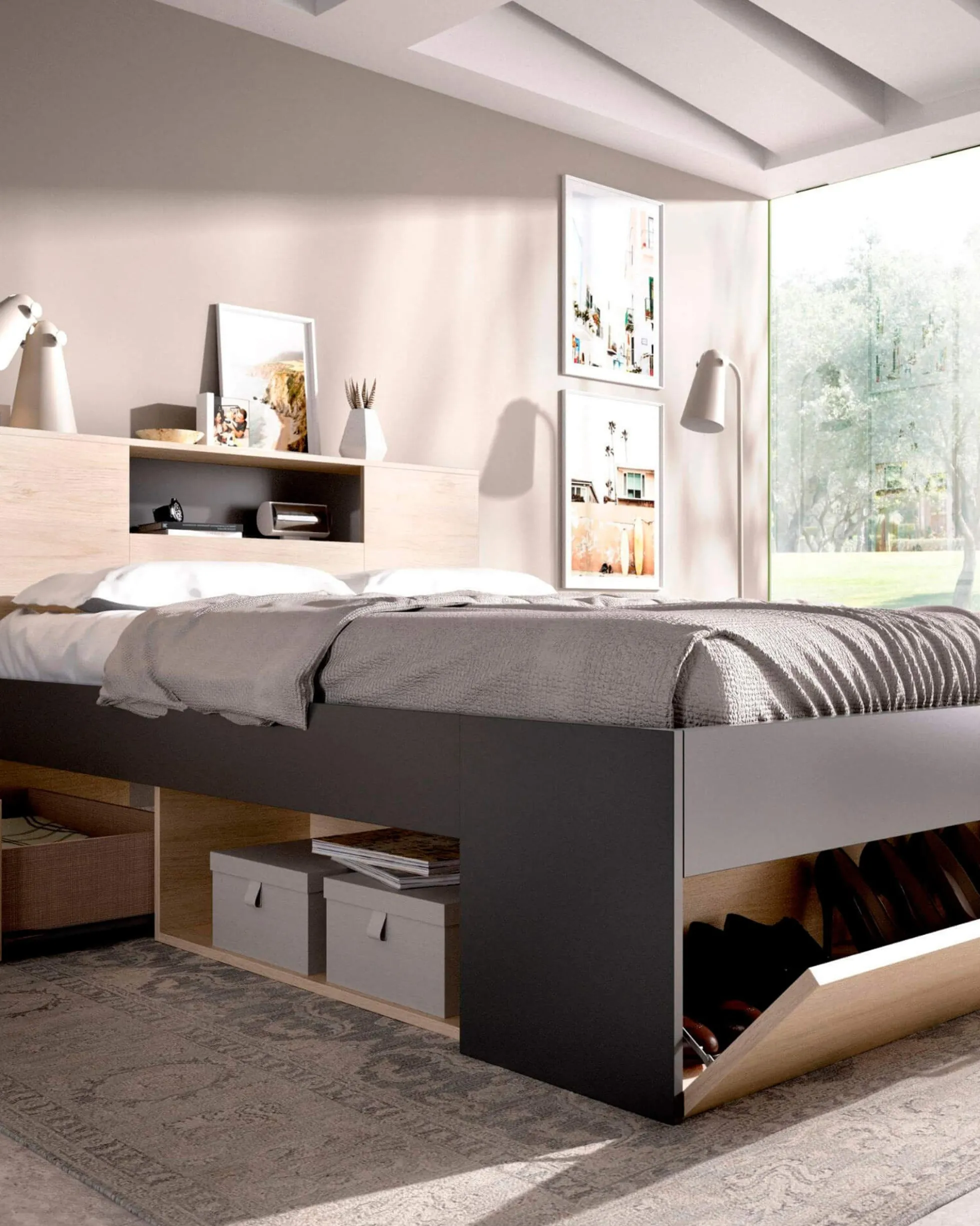 Cama de casal COLOMBO com gavetas