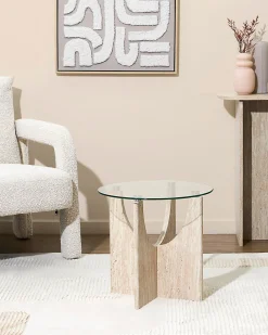 Mesa de apoio redonda PIETRA em vidro