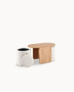 Mesa de centro WELLS com 2 puffs com arrumação