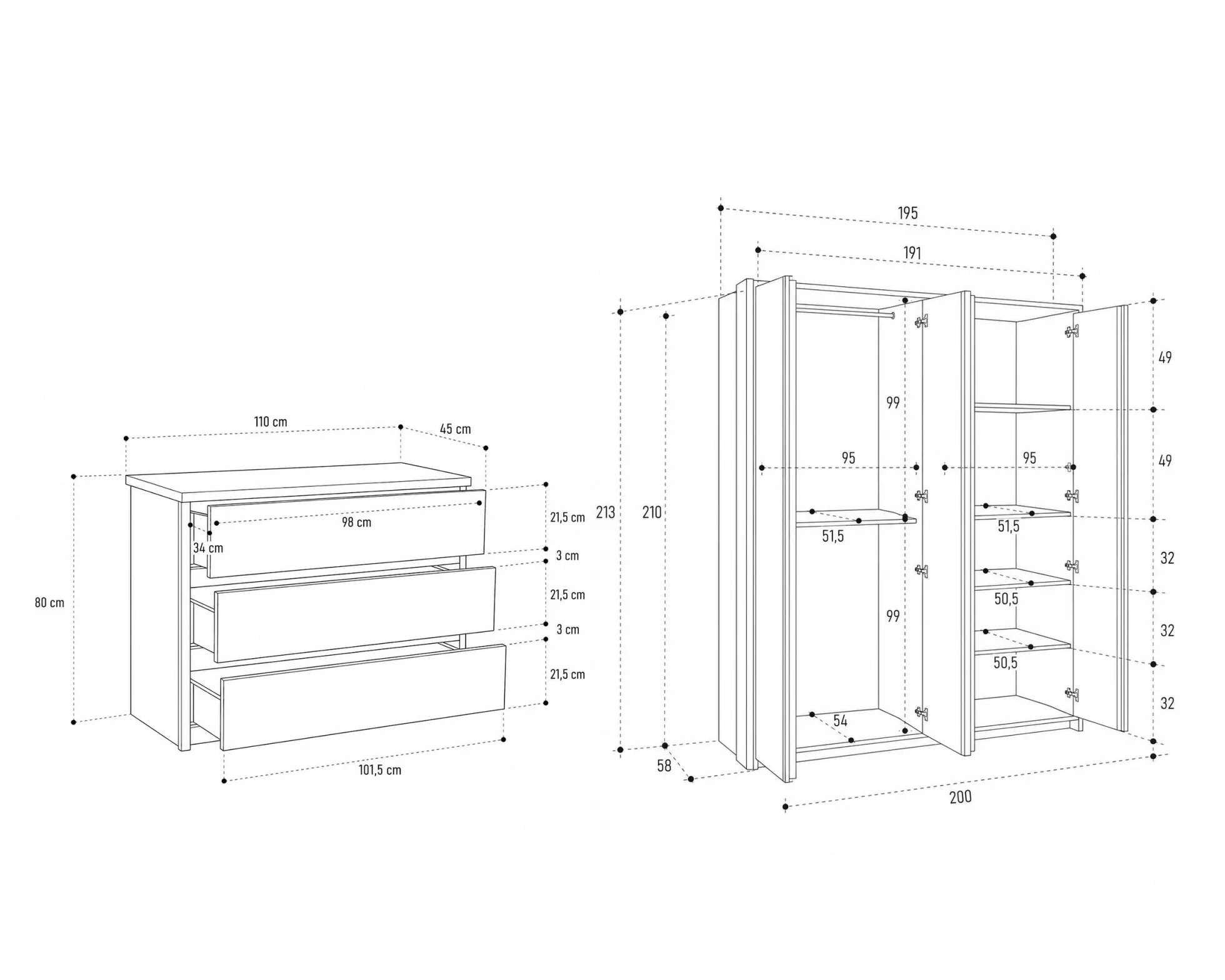 Pack quarto de casal PESARO com LED