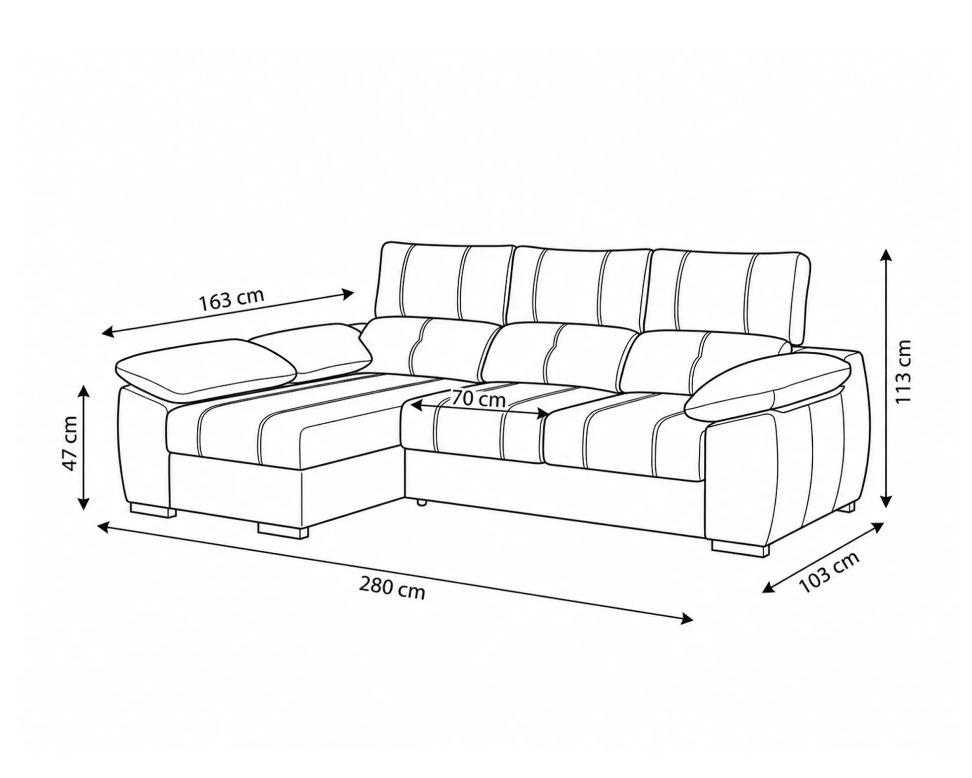 Sofá chaise Longue ANDOR com cama,baús e puffs