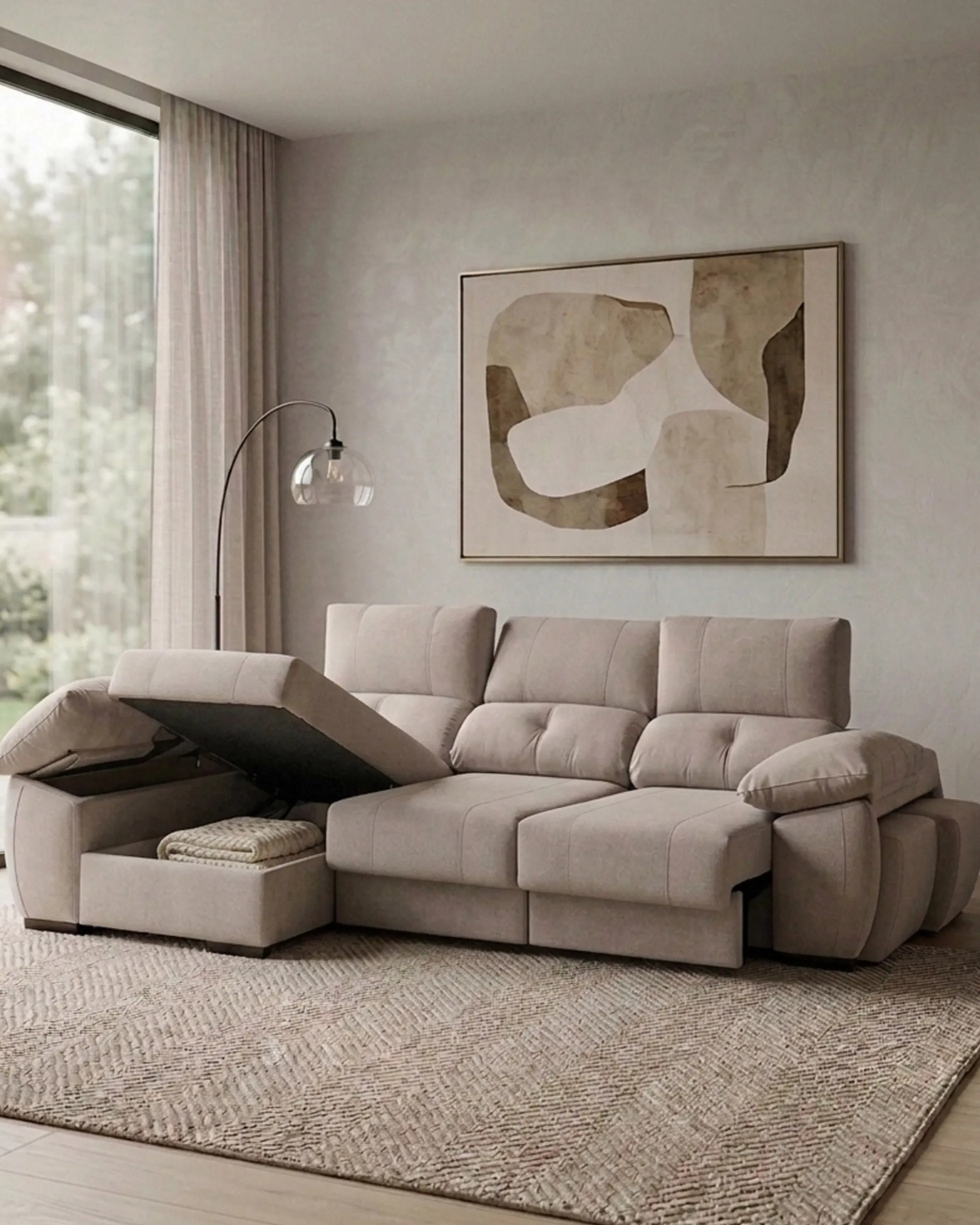 Sofá chaise Longue ANDOR com cama,baús e puffs