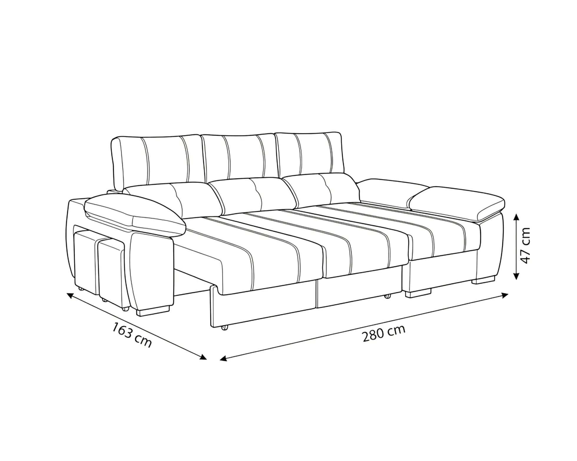 Sofá chaise Longue ANDOR com cama,baús e puffs