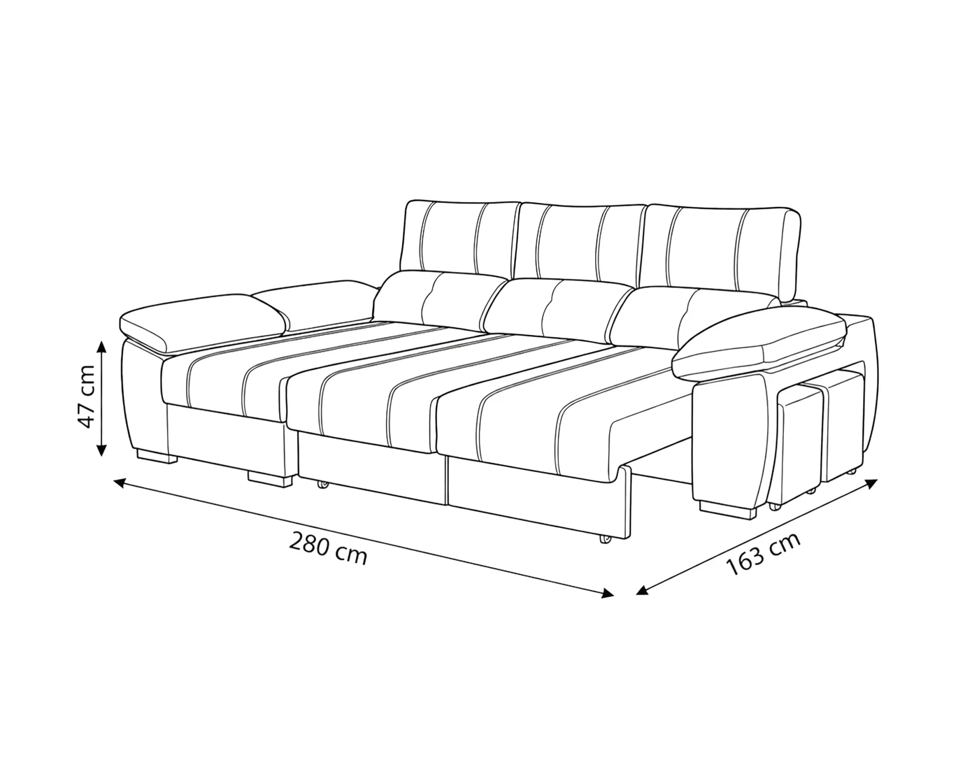 Sofá chaise Longue ANDOR com cama,baús e puffs