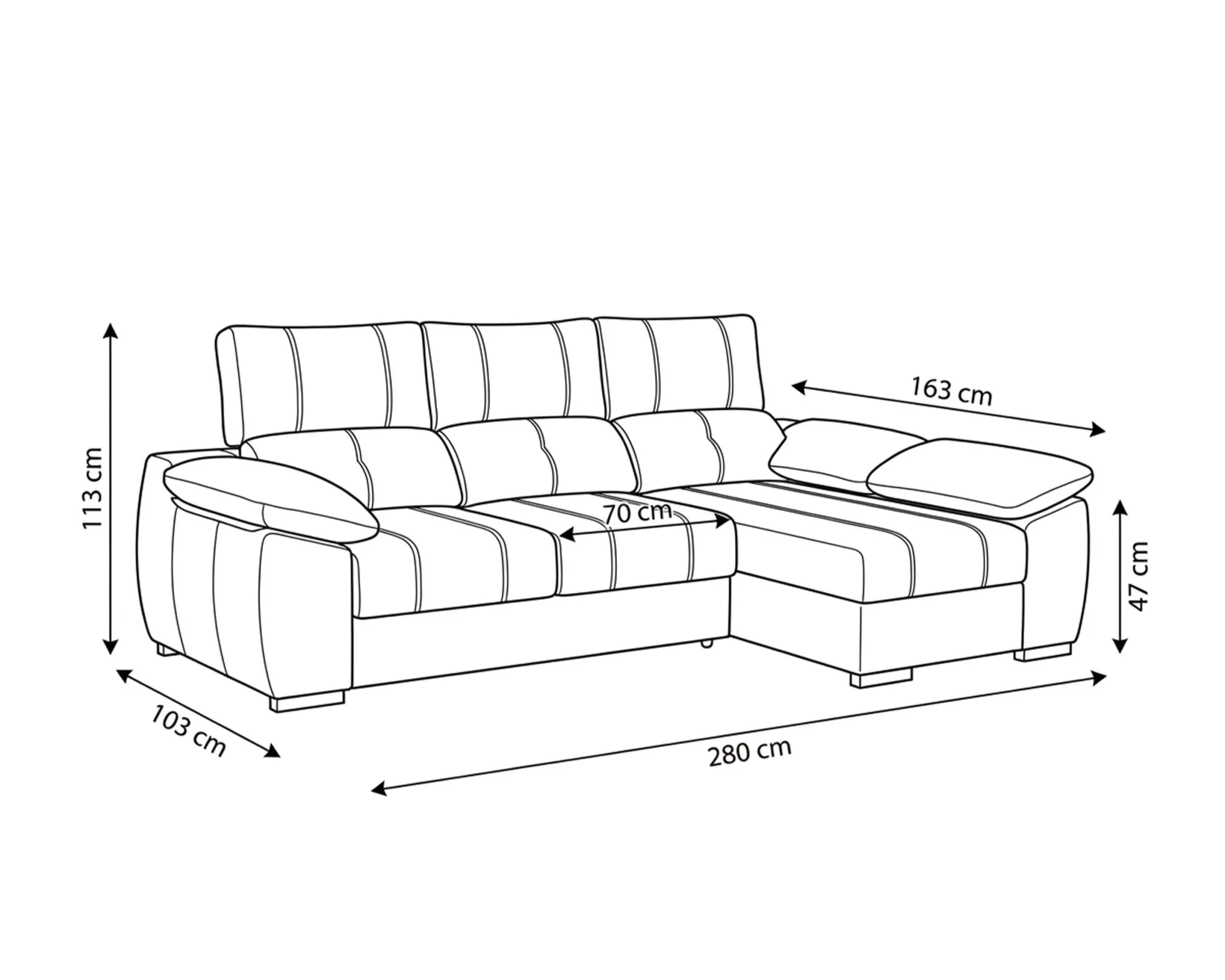 Sofá chaise Longue ANDOR com cama,baús e puffs