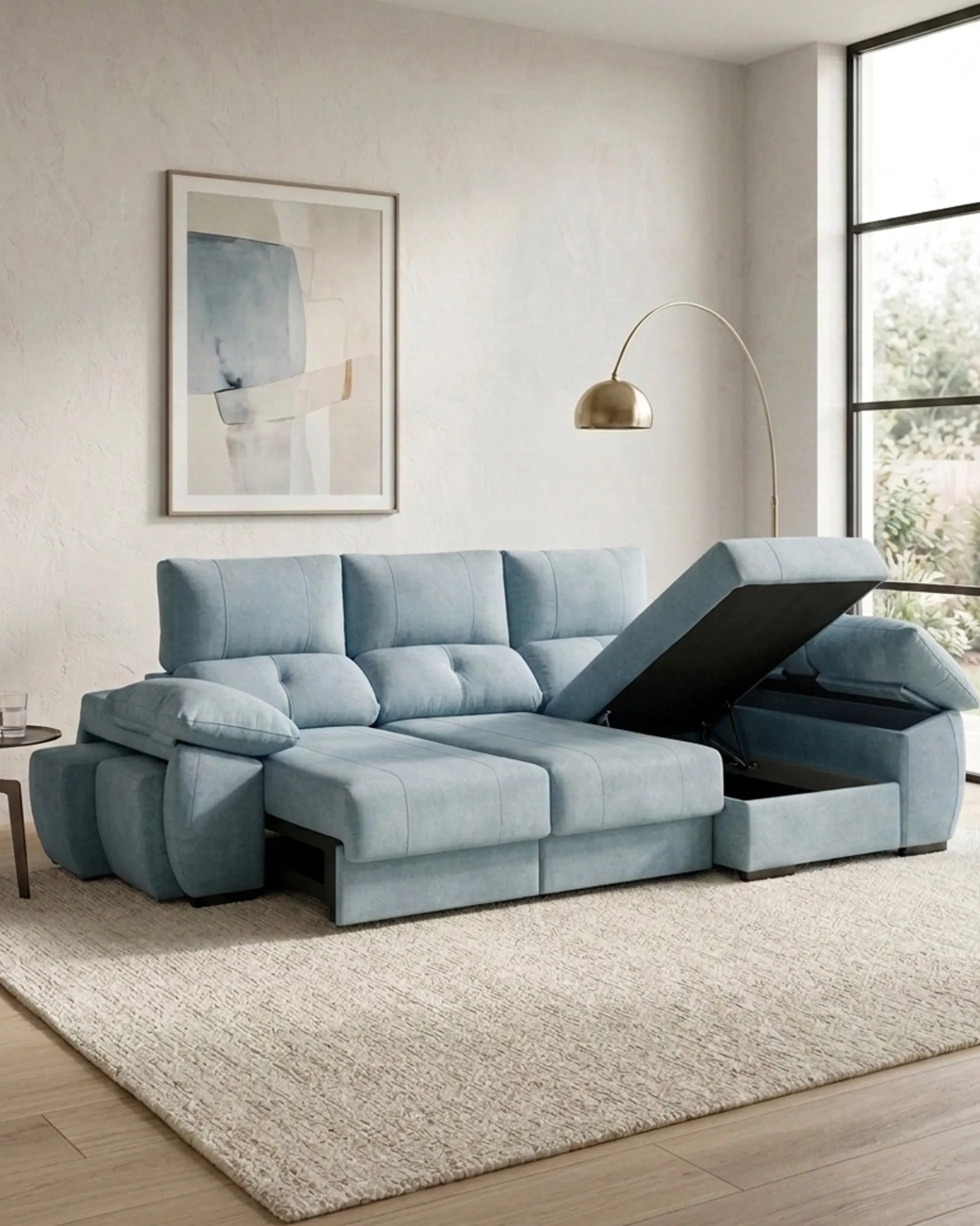 Sofá chaise Longue ANDOR com cama,baús e puffs