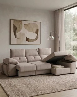 Sofá chaise Longue ANDOR com cama,baús e puffs
