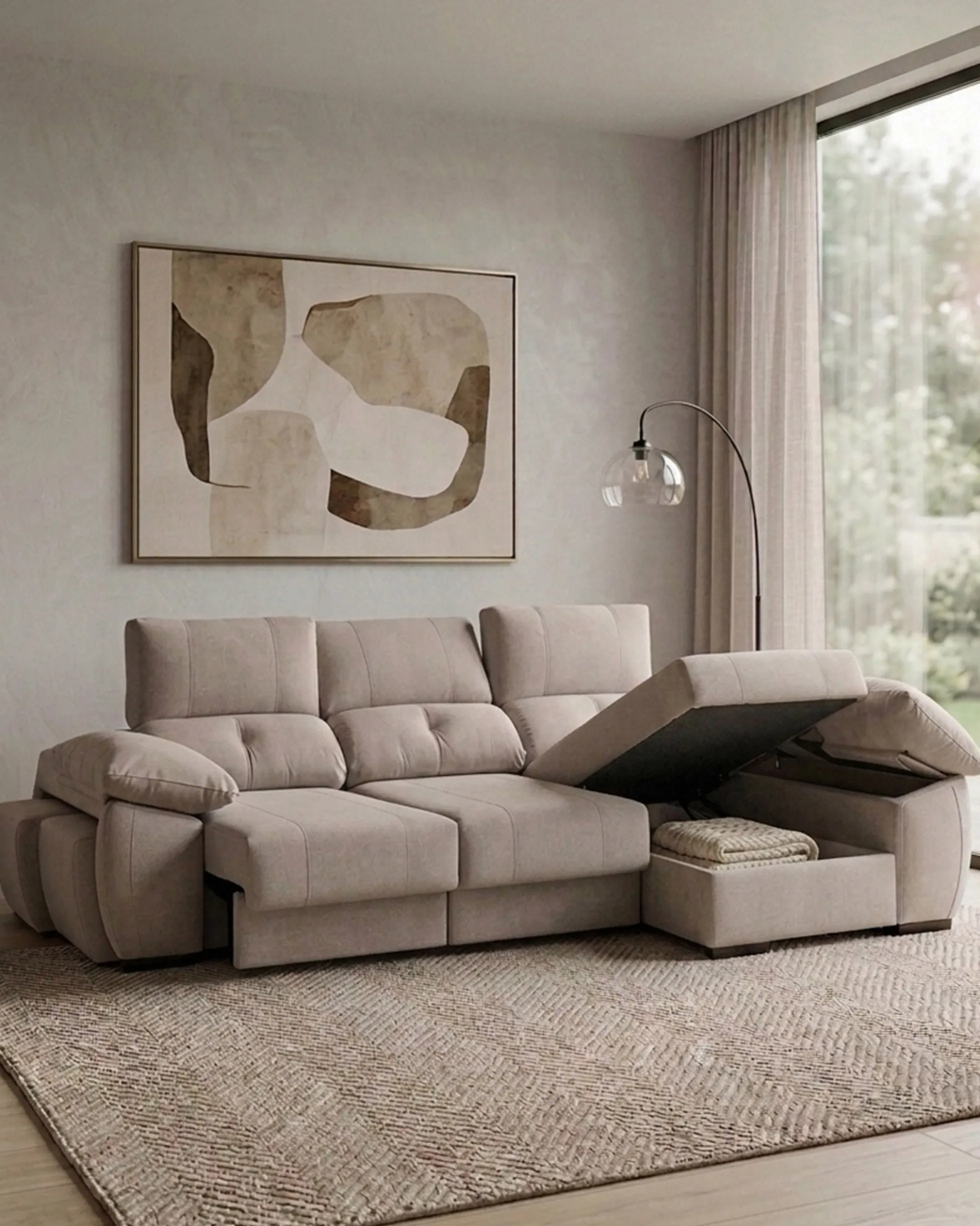 Sofá chaise Longue ANDOR com cama,baús e puffs