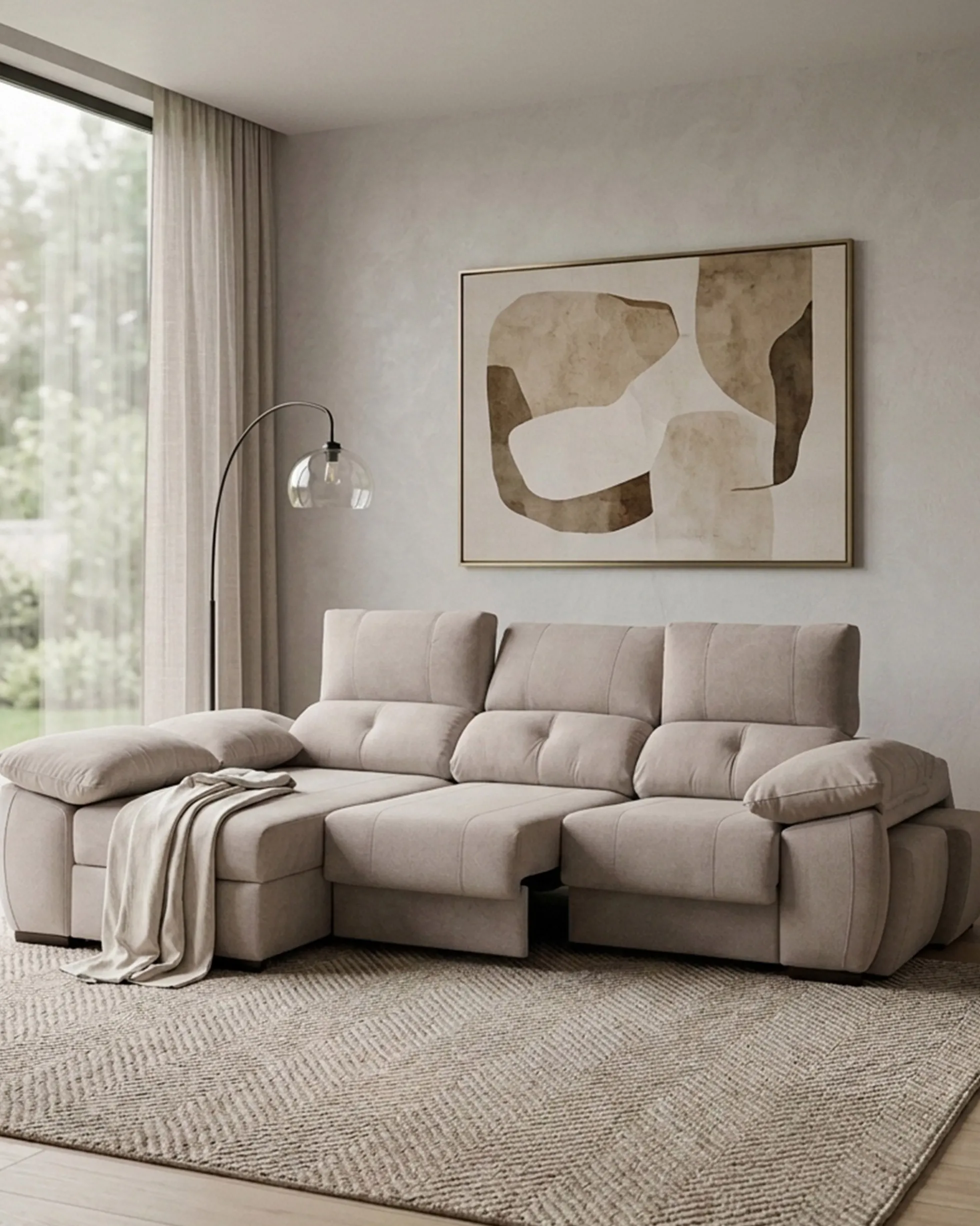 Sofá chaise Longue ANDOR com cama,baús e puffs