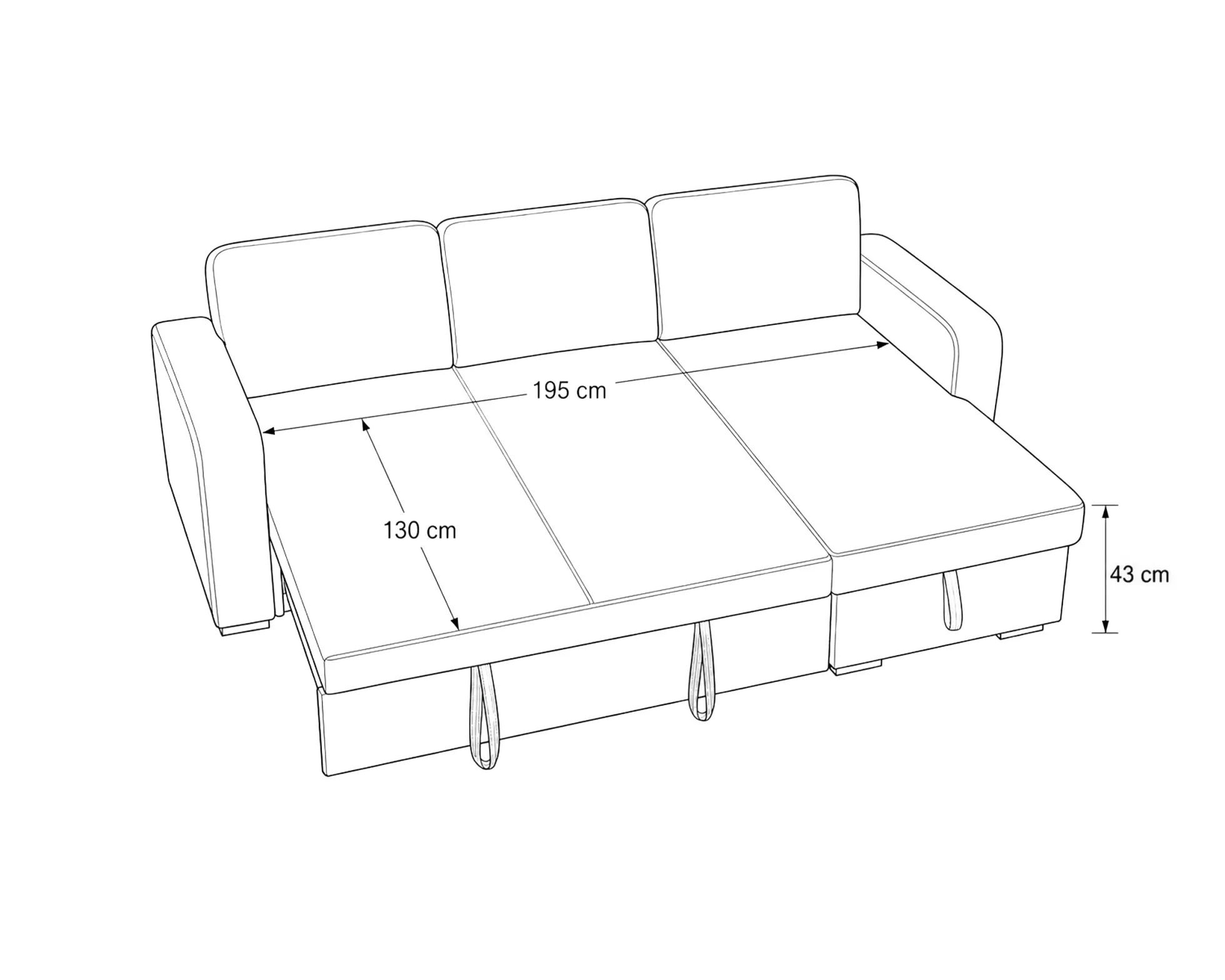 Sofá chaise longue MANHATTAN com cama e baú