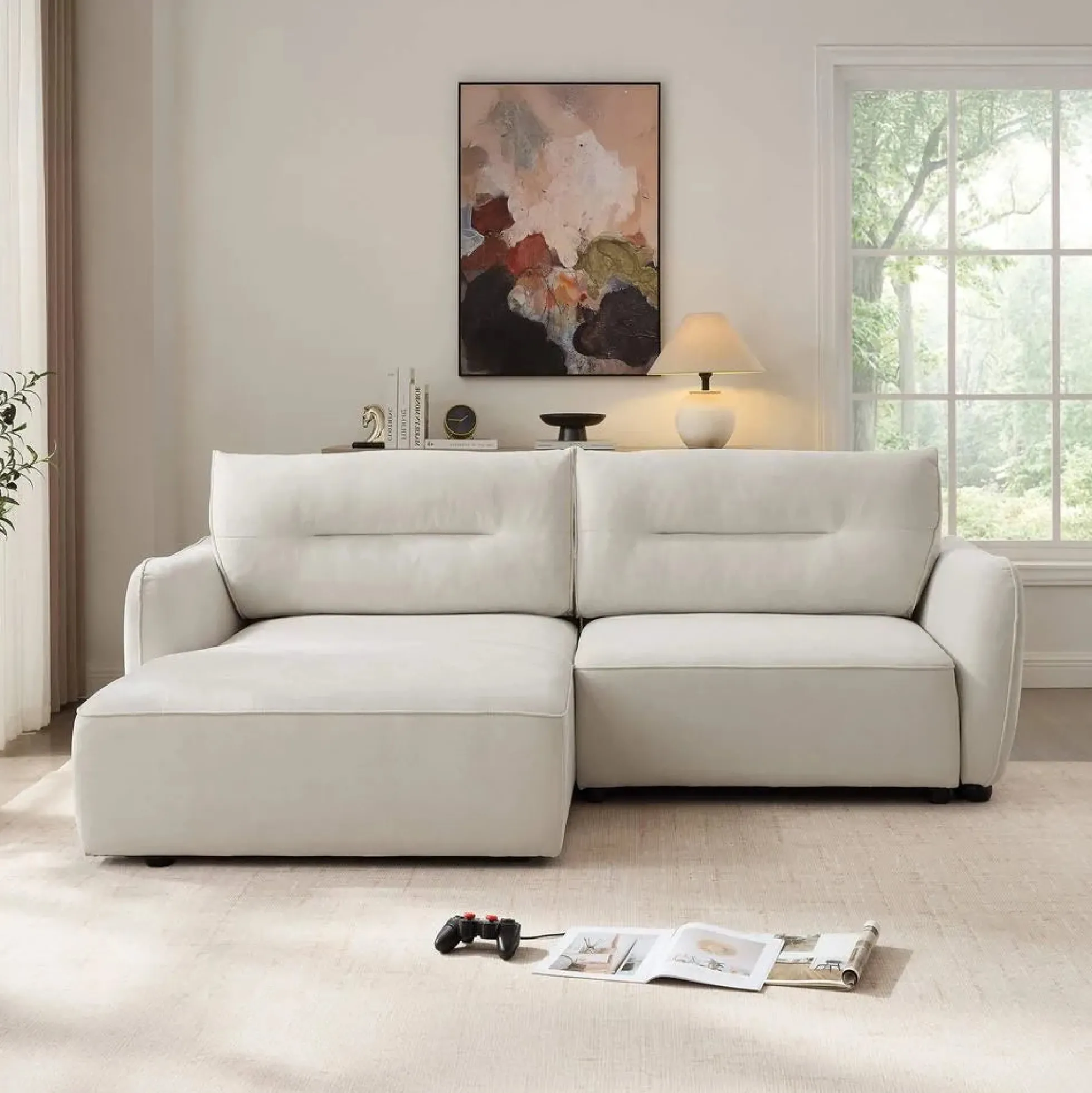 Sofá chaise longue MELORIE com cama e baú
