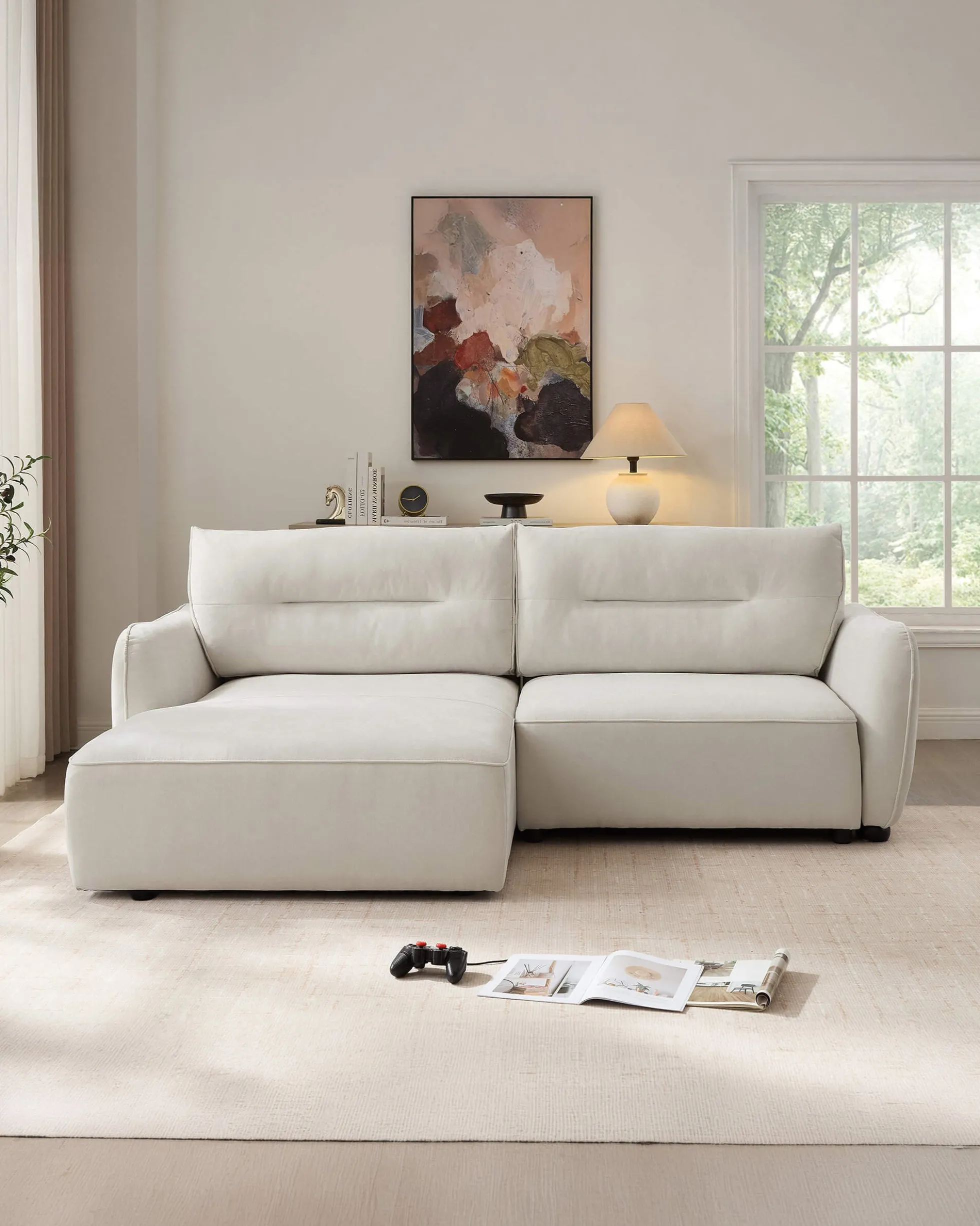 Sofá chaise longue MELORIE com cama e baú