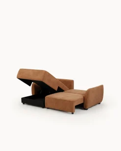 Sofá chaise longue MELORIE com cama e baú