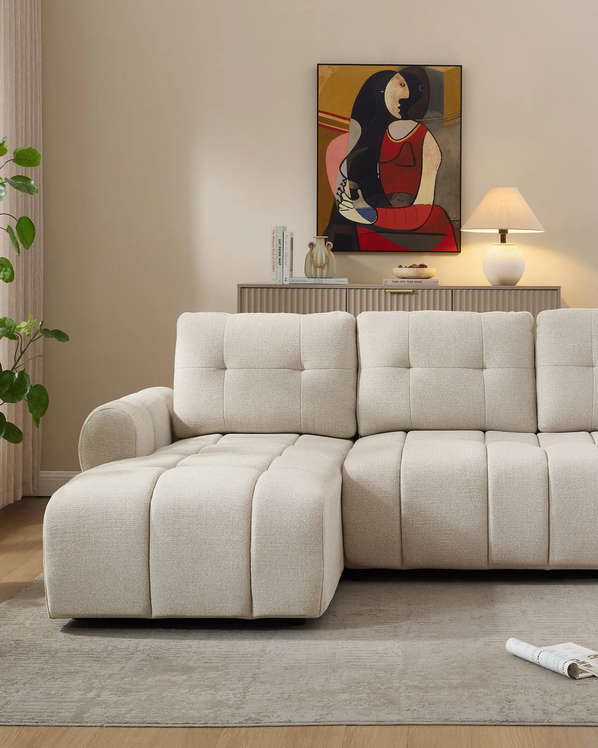 Sofá chaise longue RAYLA com cama e baú