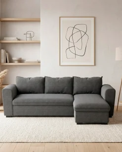 Sofá chaise longue reversível ASTY com cama e baú