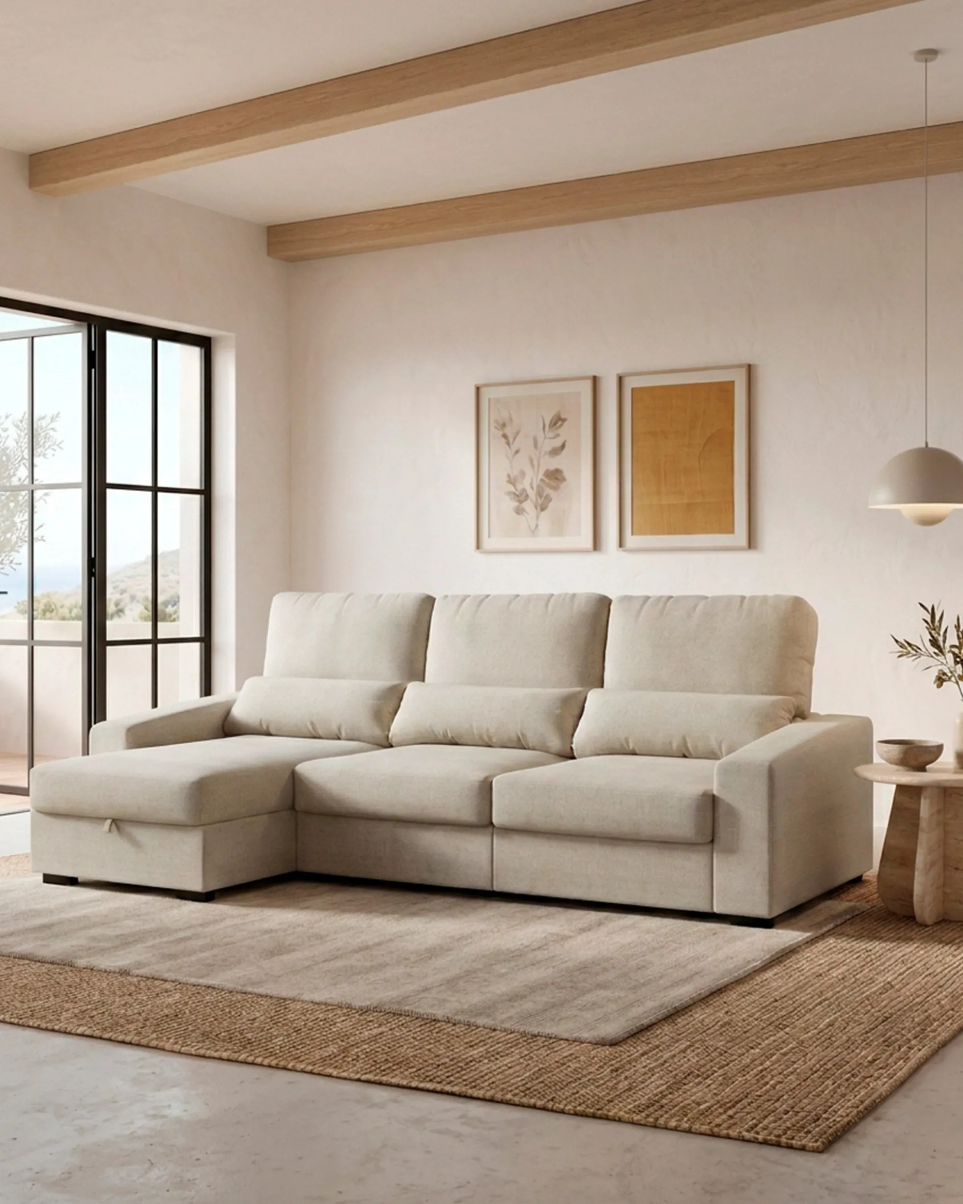 Sofá chaise longue reversível ALABAMA com cama e baú