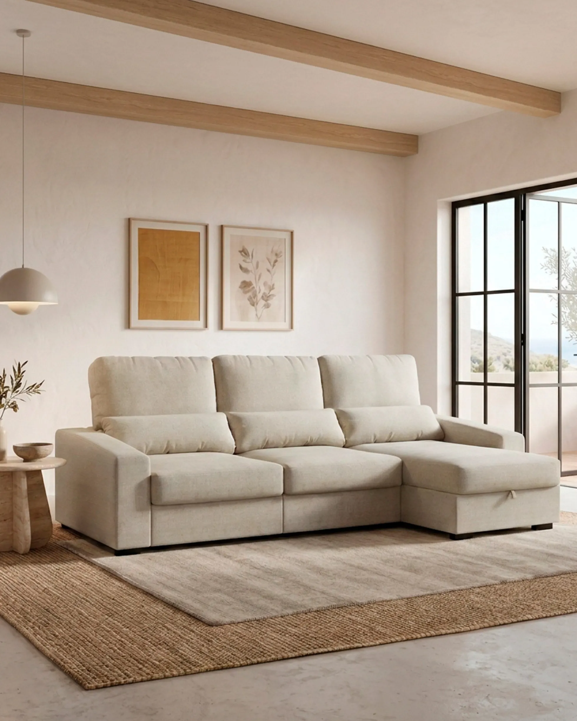 Sofá chaise longue reversível ALABAMA com cama e baú