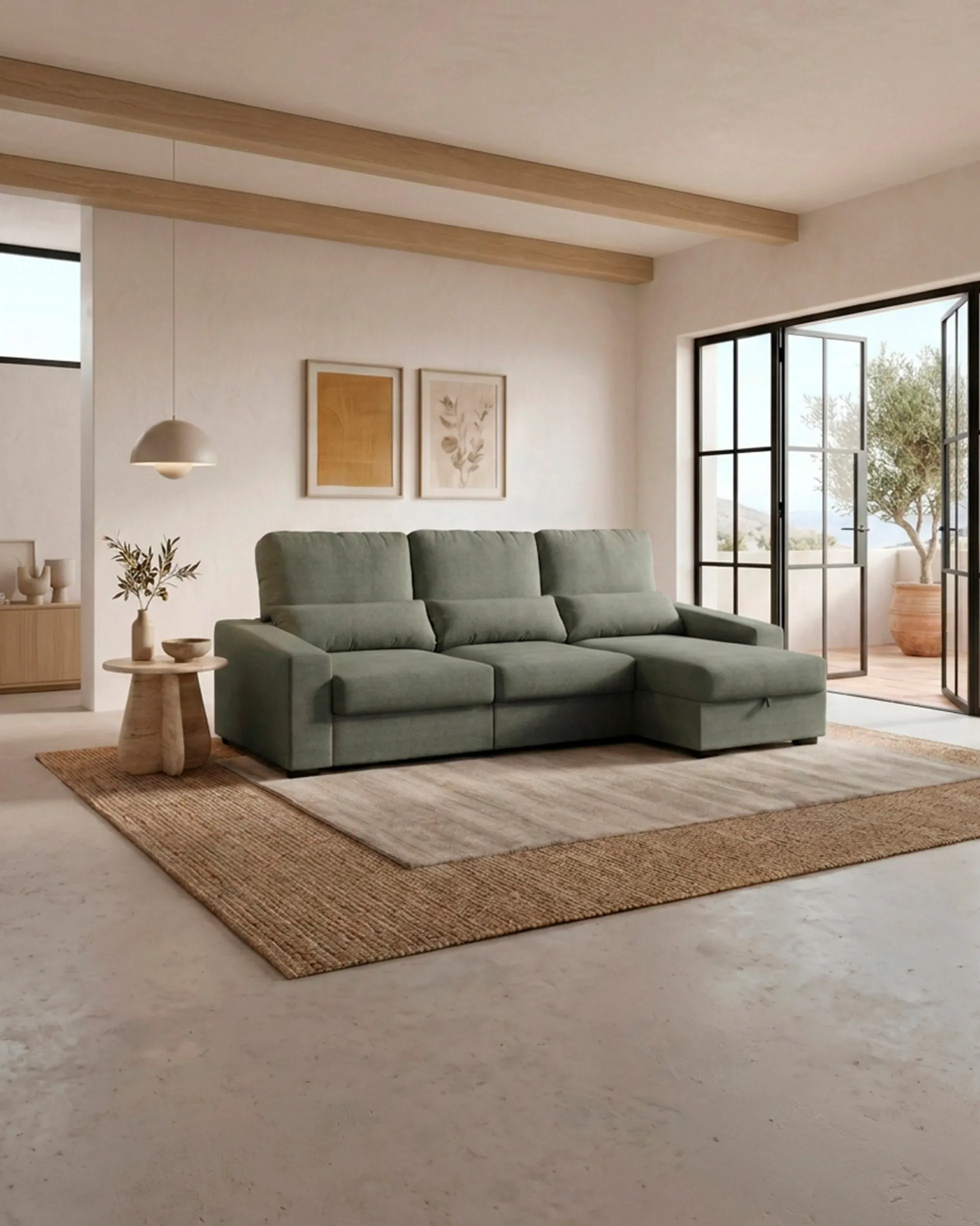 Sofá chaise longue reversível ALABAMA com cama e baú