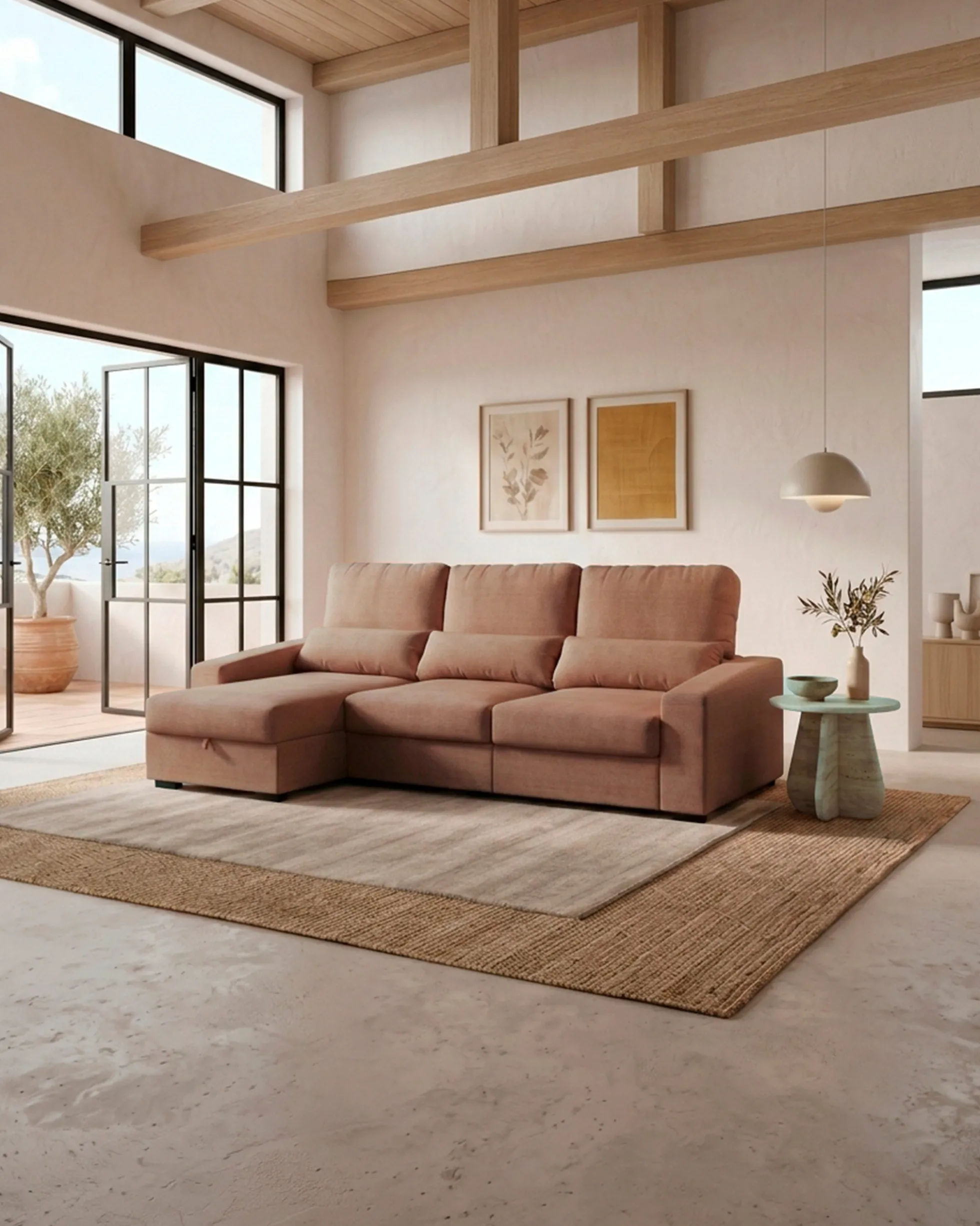 Sofá chaise longue reversível ALABAMA com cama e baú