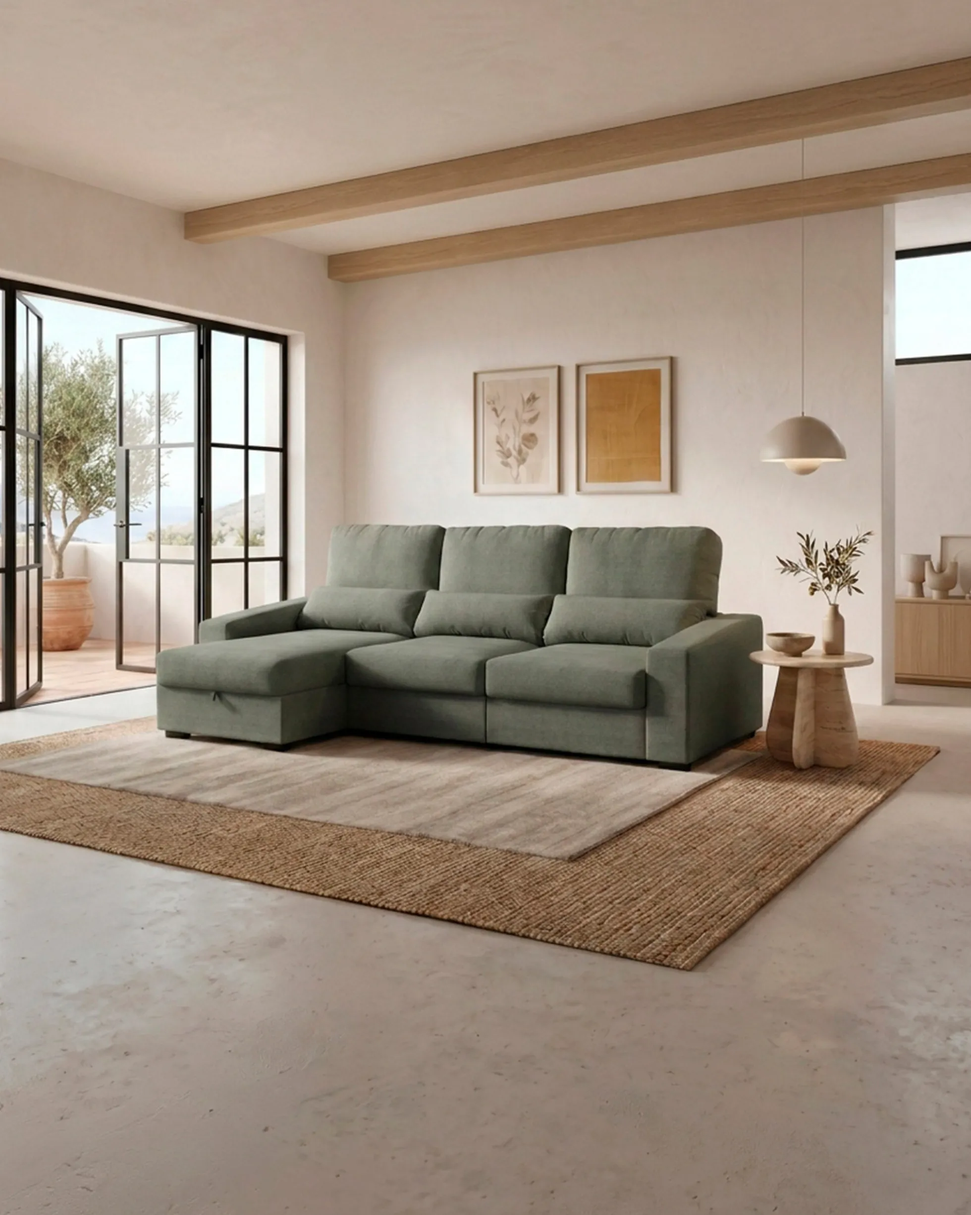 Sofá chaise longue reversível ALABAMA com cama e baú