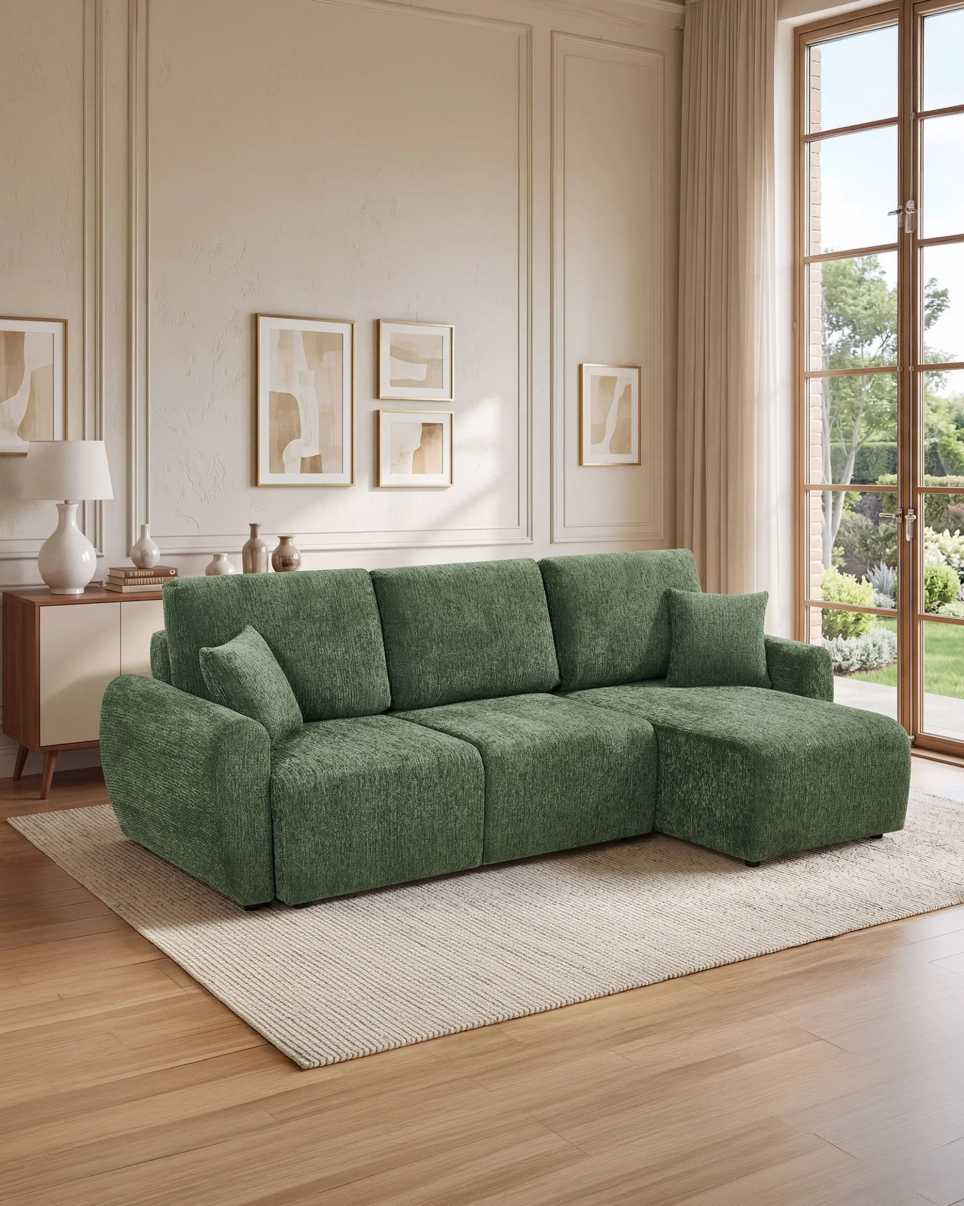 Sofá chaise longue reversível COTTA com cama e baú
