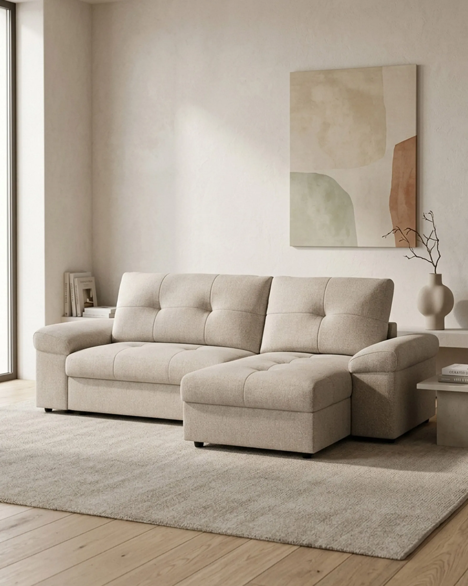 Sofá chaise longue reversível CARLOS com cama e baú