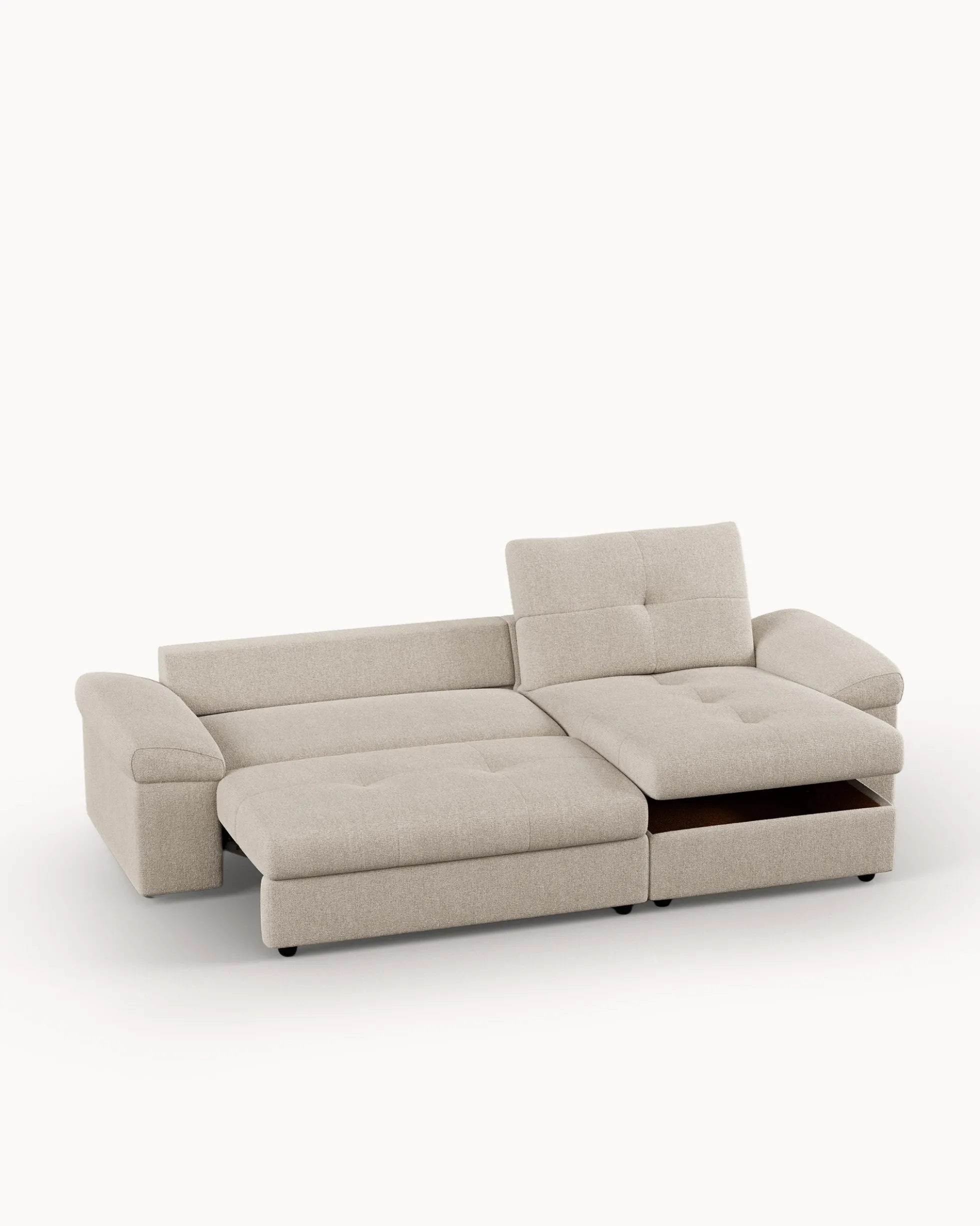 Sofá chaise longue reversível CARLOS com cama e baú