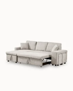 Sofá chaise longue reversível TOPAZIO com cama, baú e puffs
