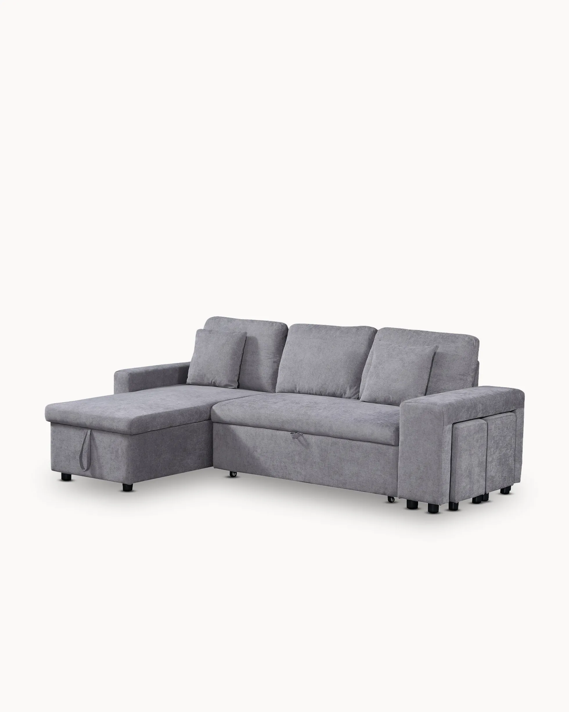 Sofá chaise longue reversível TOPAZIO com cama, baú e puffs