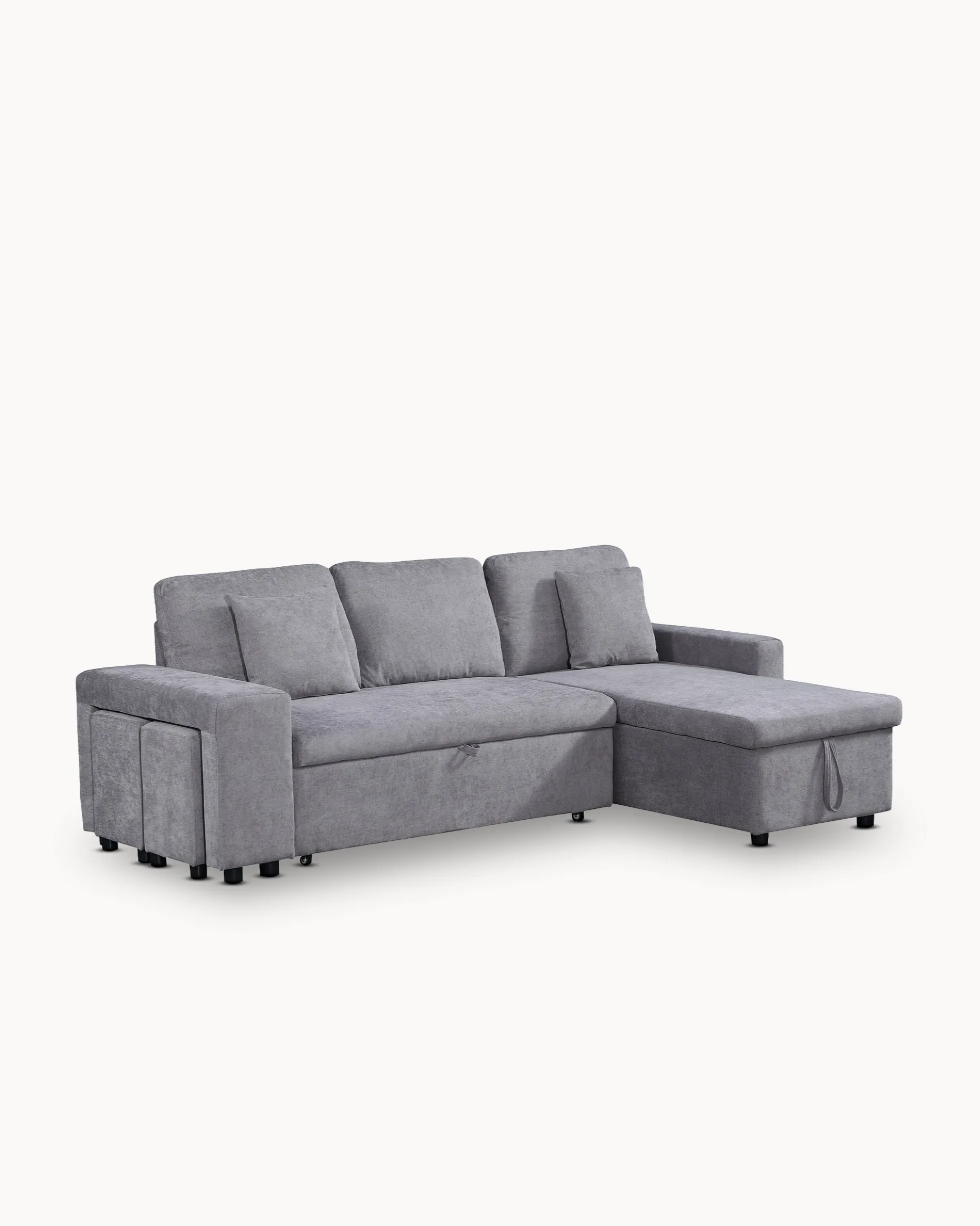 Sofá chaise longue reversível TOPAZIO com cama, baú e puffs