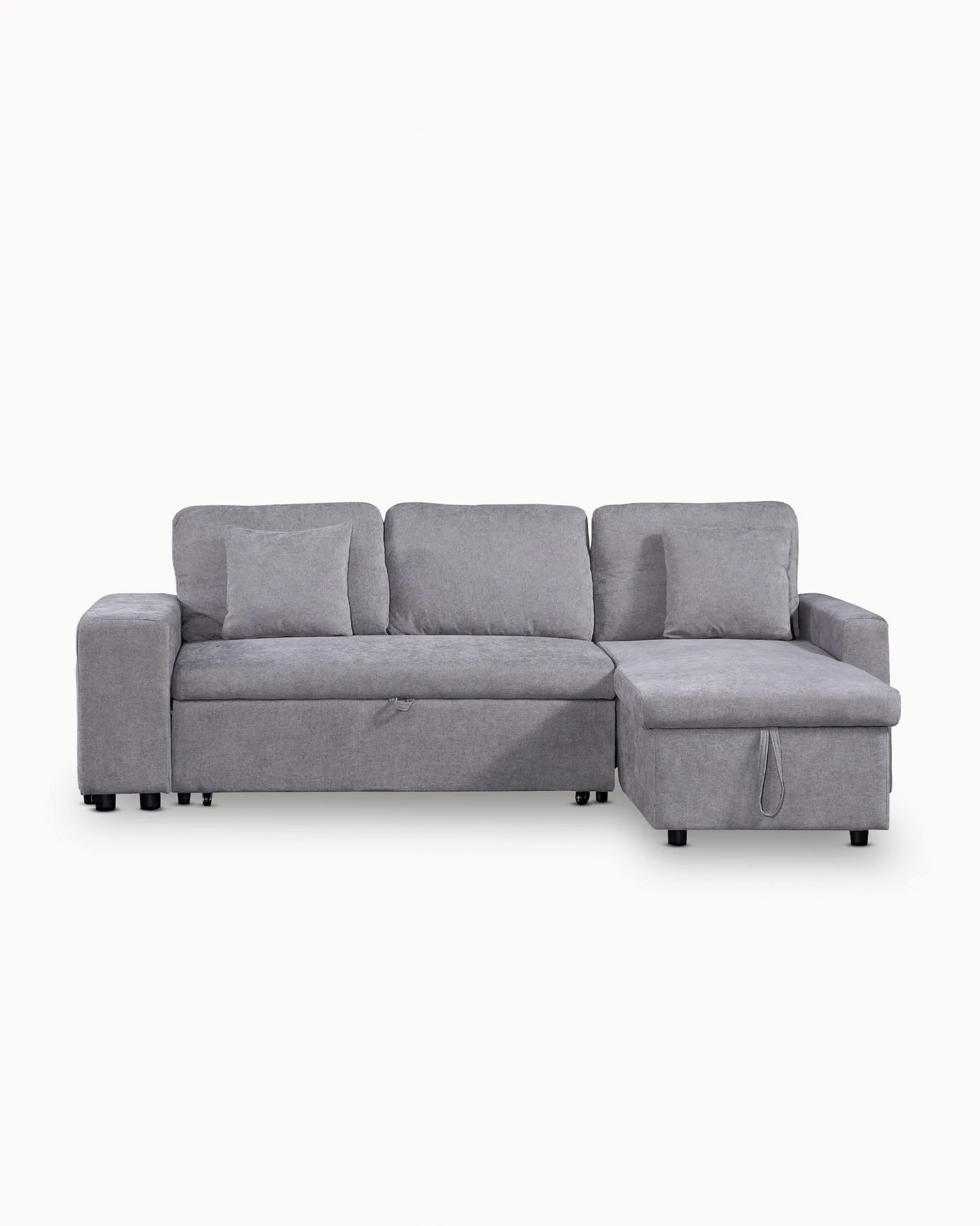 Sofá chaise longue reversível TOPAZIO com cama, baú e puffs