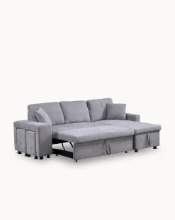 Sofá chaise longue reversível TOPAZIO com cama, baú e puffs