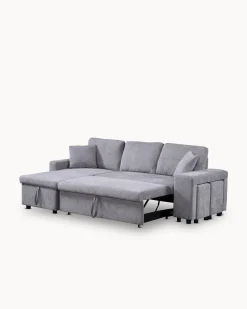 Sofá chaise longue reversível TOPAZIO com cama, baú e puffs