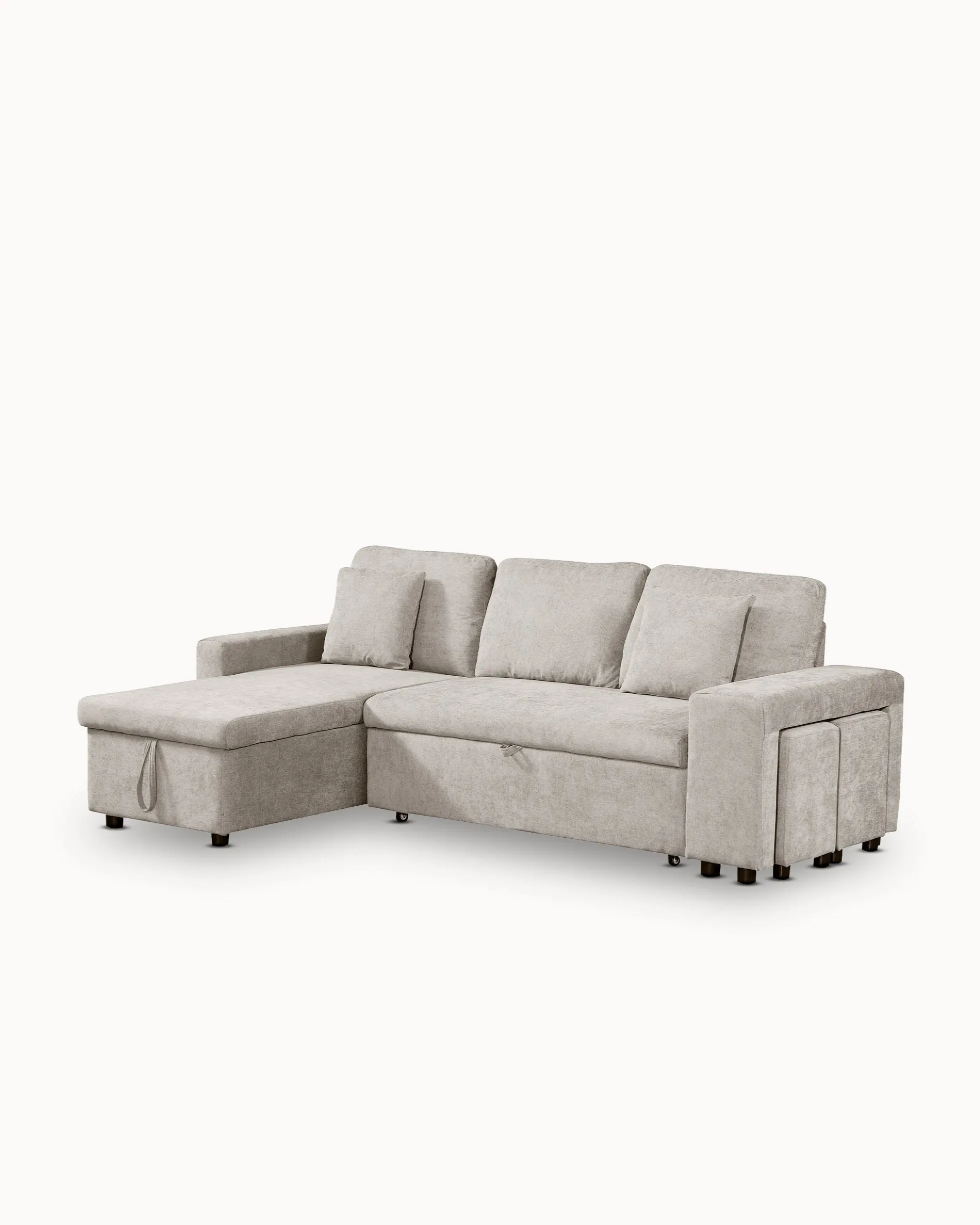 Sofá chaise longue reversível TOPAZIO com cama, baú e puffs