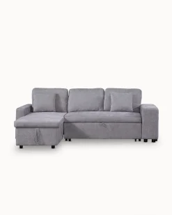 Sofá chaise longue reversível TOPAZIO com cama, baú e puffs