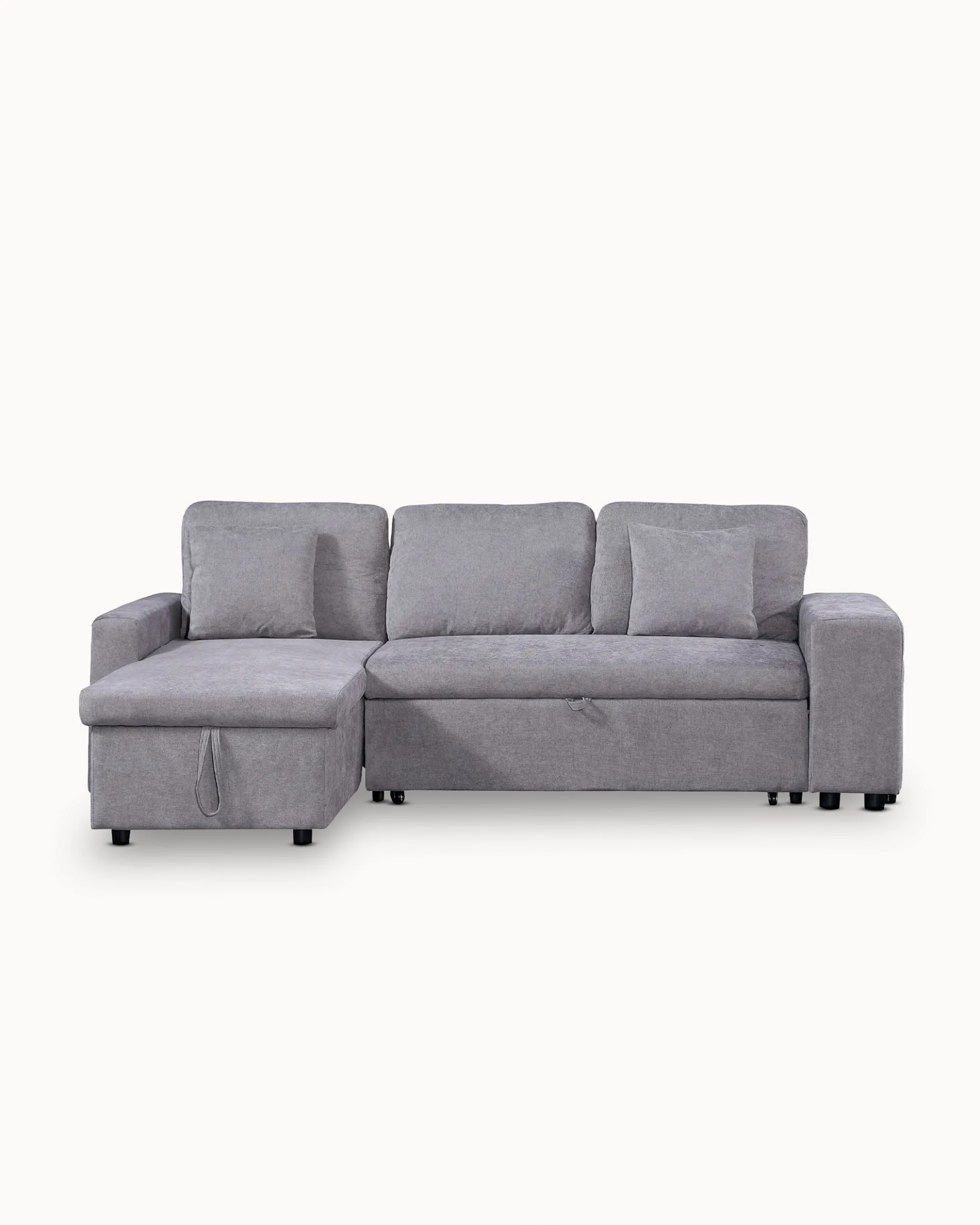 Sofá chaise longue reversível TOPAZIO com cama, baú e puffs