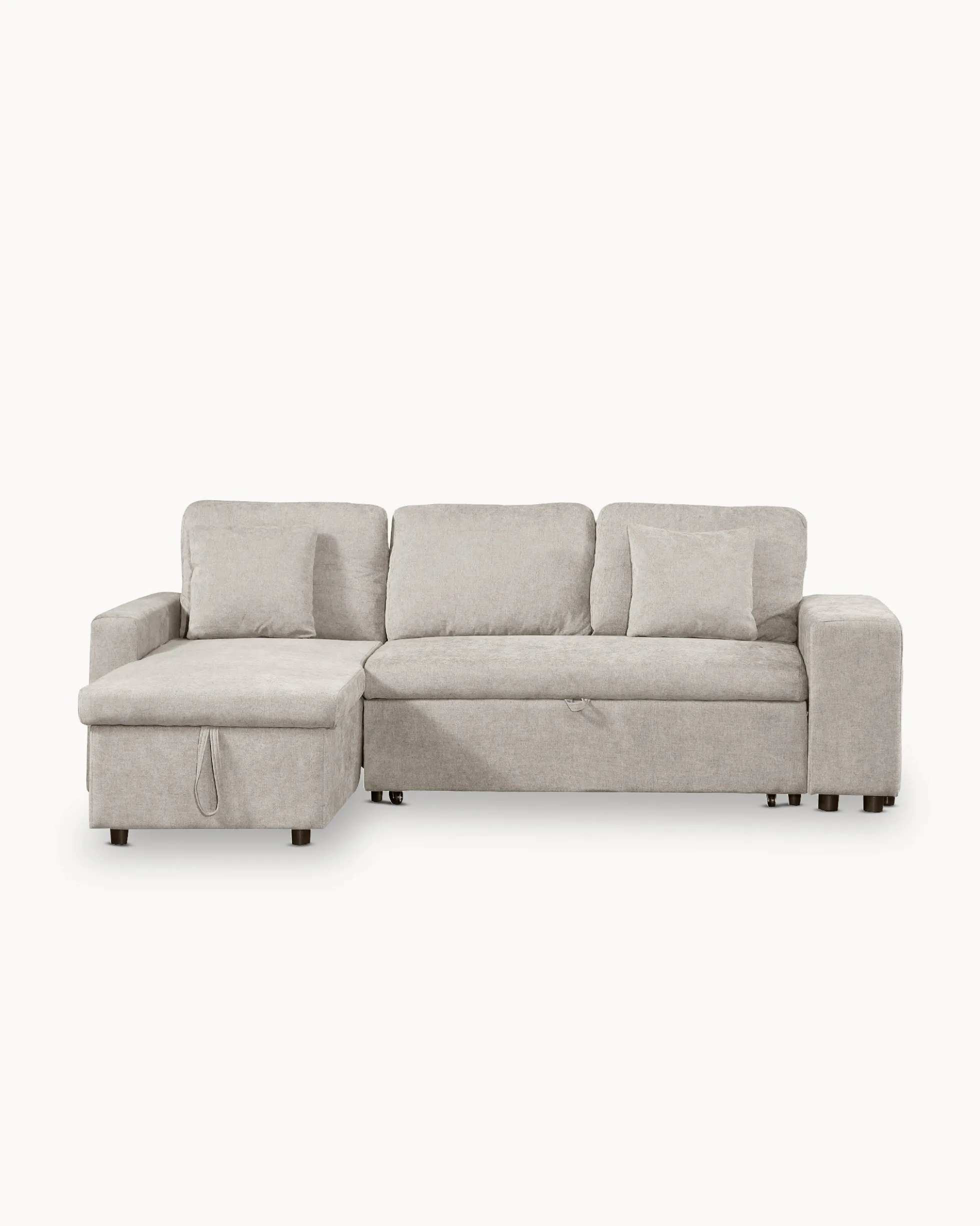 Sofá chaise longue reversível TOPAZIO com cama, baú e puffs