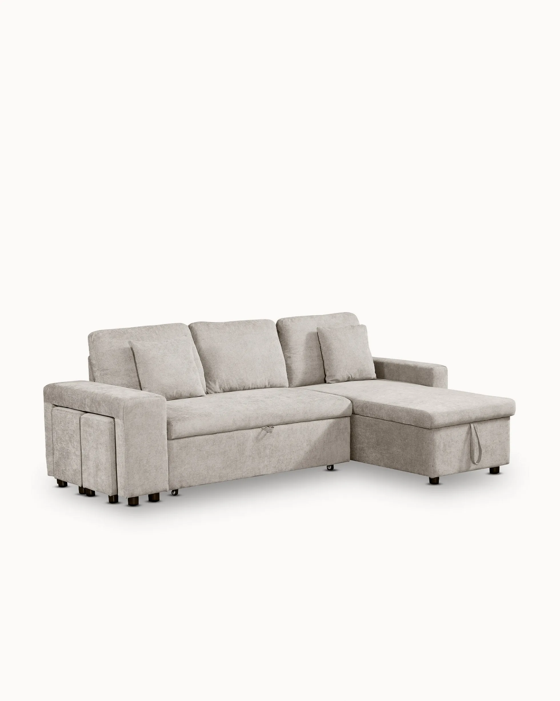 Sofá chaise longue reversível TOPAZIO com cama, baú e puffs