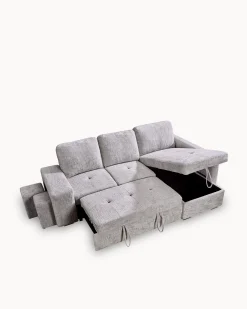 Sofá chaise longue STACY II com cama, baú e puffs