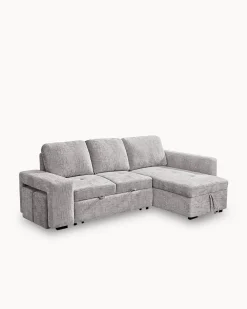 Sofá chaise longue STACY II com cama, baú e puffs