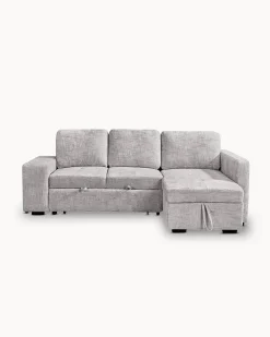 Sofá chaise longue STACY II com cama, baú e puffs
