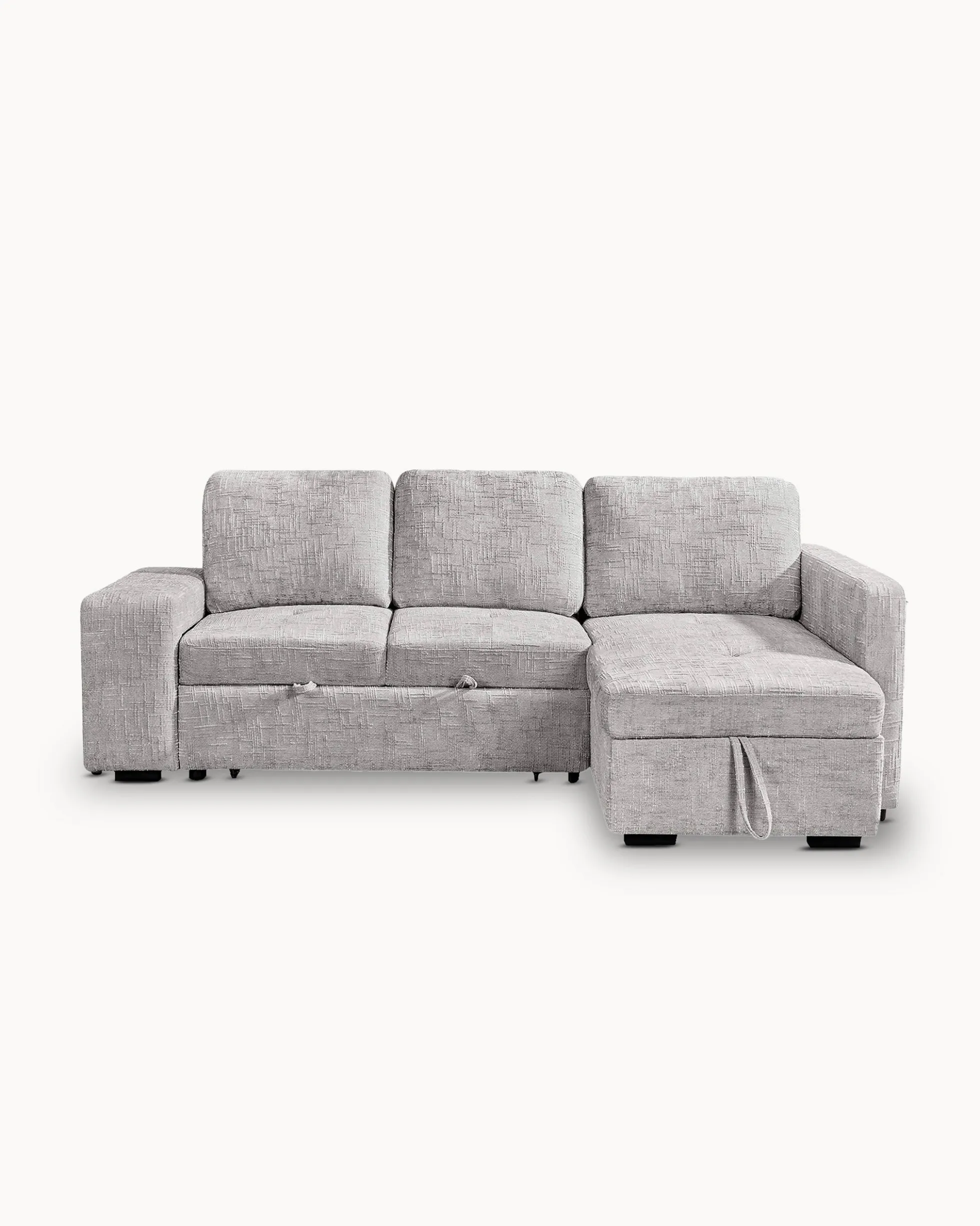 Sofá chaise longue STACY II com cama, baú e puffs