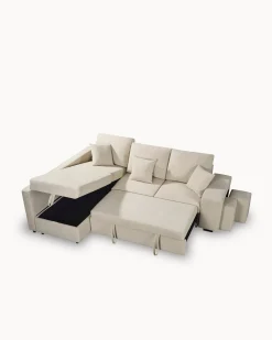Sofá de canto HUTCH II com cama, baú e puffs