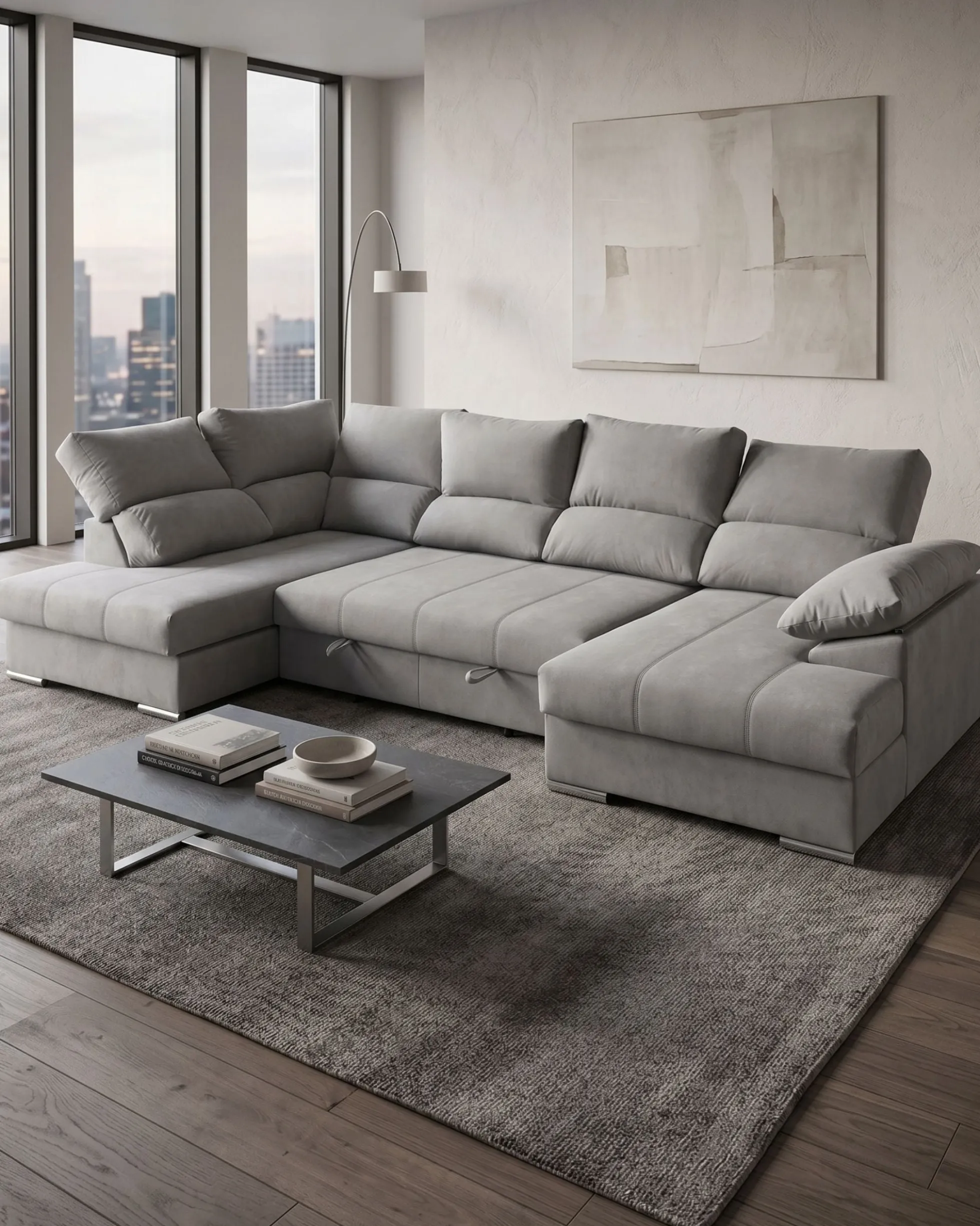 Sofá de canto PARMA com chaise longue e cama